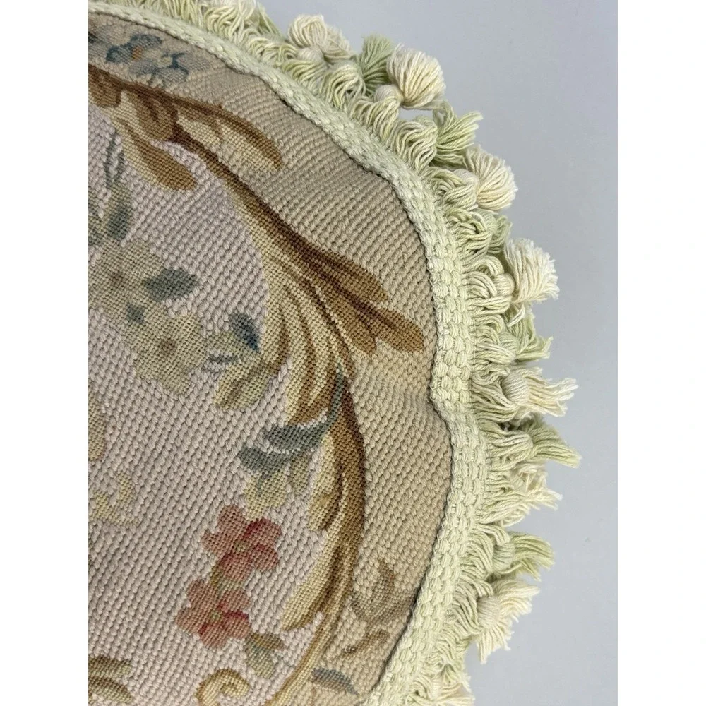 Vtg Aubusson Needlepoint Pillow Floral Bouquet Roses French Chic Petit Point